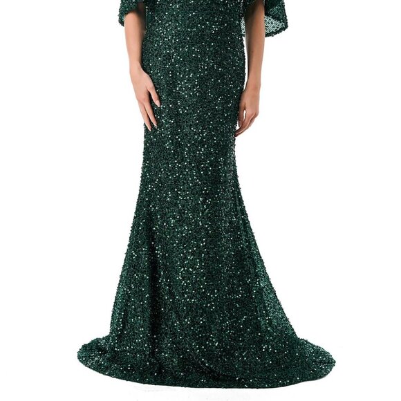 NEW LONG FORMAL SHEATH MOB DRESS EMBROIDERED W/ SPARKLING SEQUINS TC M2751T - Picture 5 of 8